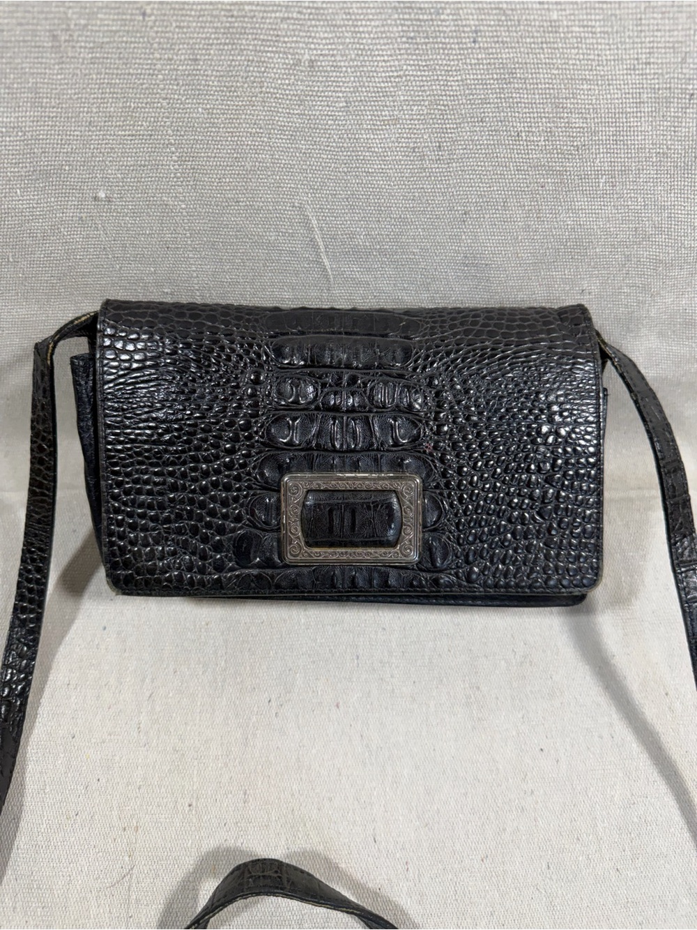 Brighton Black Croc-Embossed Leather Crossbody